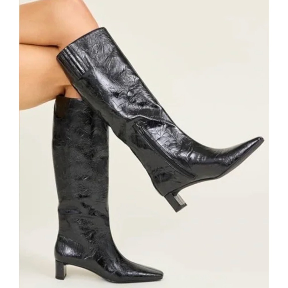 NEW The Wandering Boot KP3259 Black Glossy Knee-High Boots 10M/40